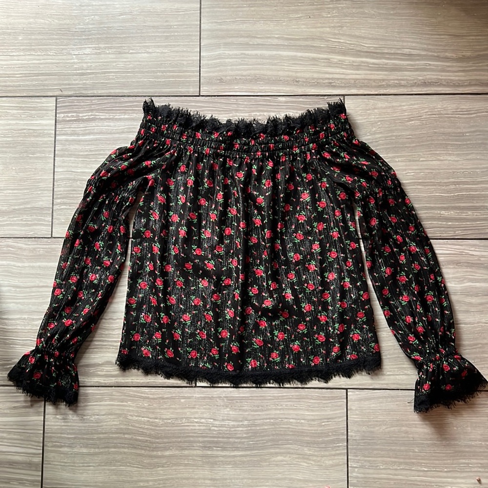 NWOT 🌹 The Kooples Sport Sz XS Cottagecore Rose Print Off The Shoulder Blouse